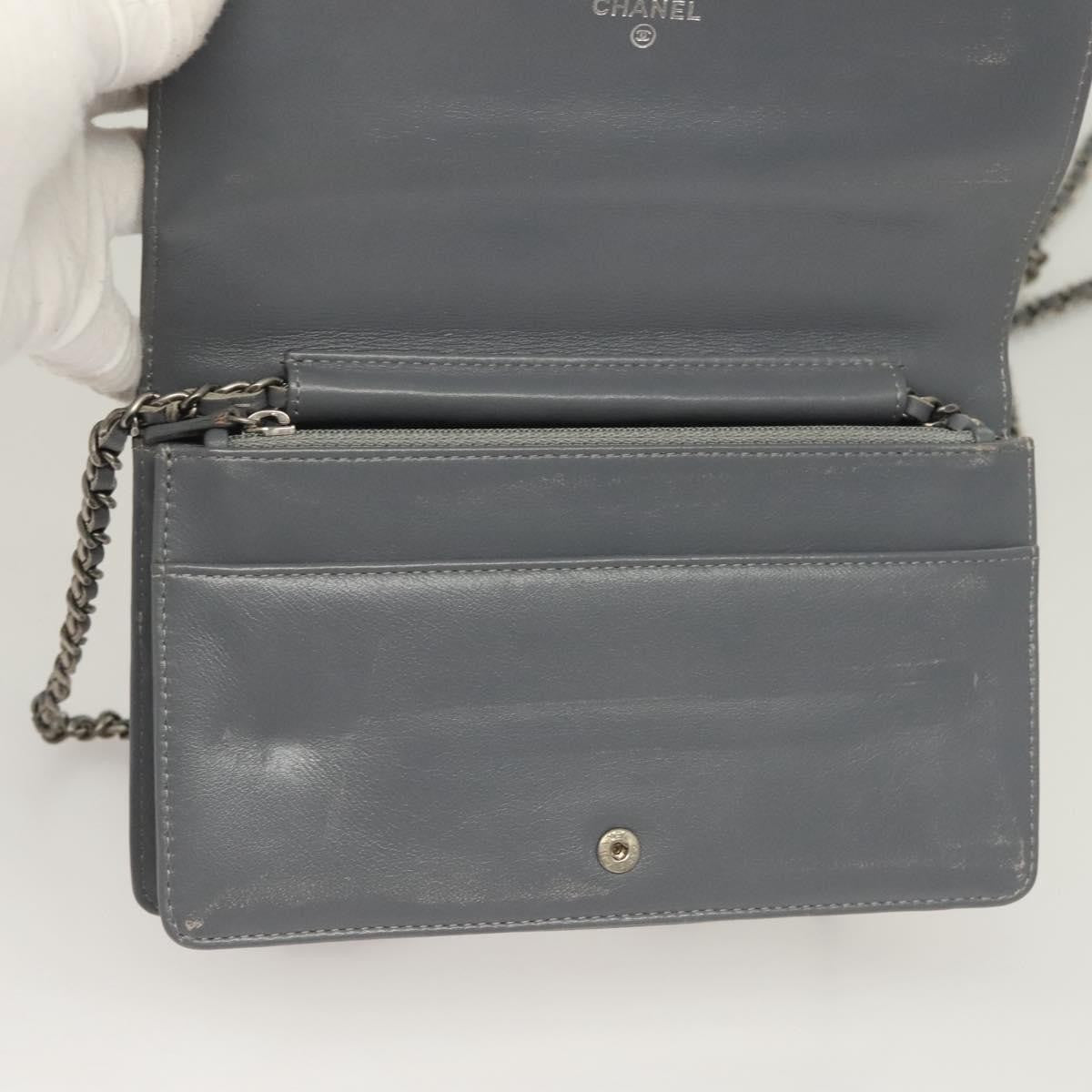 Chanel Wallet on Chain Camellia Patent, GRAY, PATENT_LEATHER, Shoulder bag