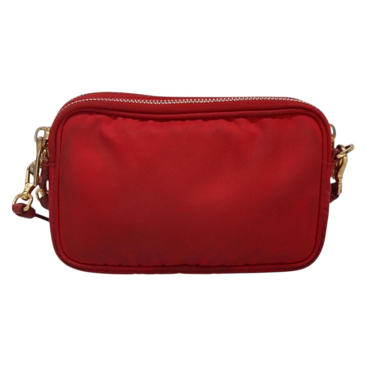 Prada Double Zip Shoulder Bag Nylon, RED, NYLON, Shoulder bag