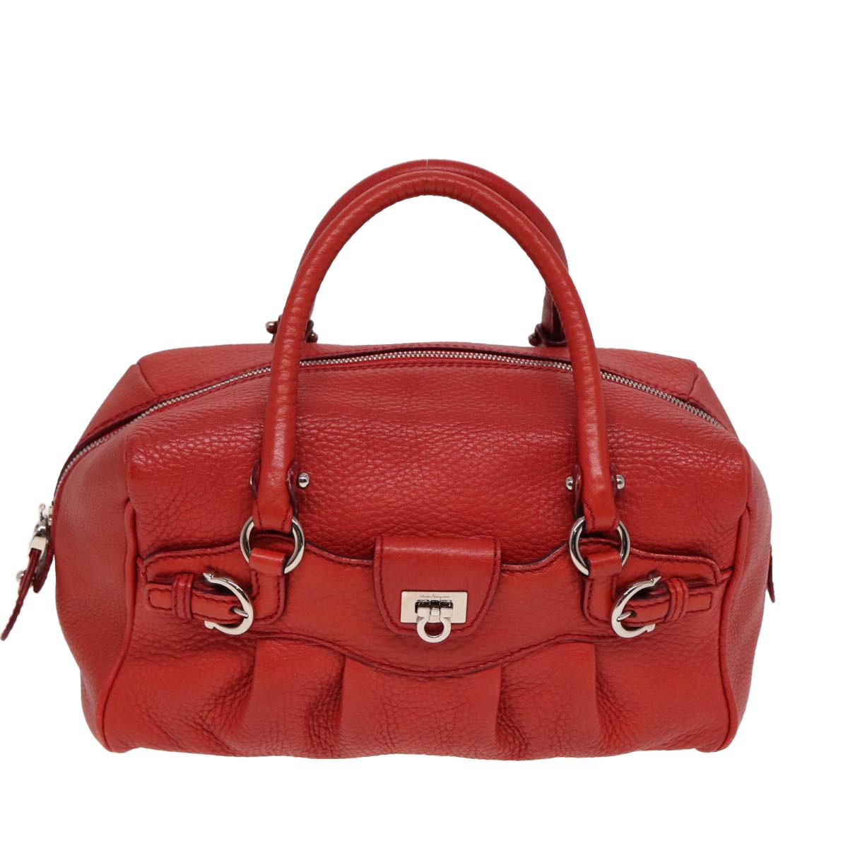 Salvatore Ferragamo Gancini Buckle Shoulder Bag Leather, RED, LEATHER, Handbag