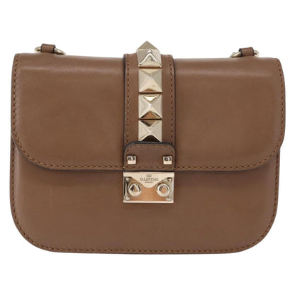 Valentino Garavani Rolling Rockstud Glam Lock Shoulder Bag Leather, BROWN, LEATHER, Shoulder bag