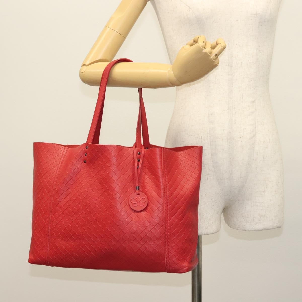 Bottega Veneta Intrecciomirage Tote Leather, RED, LEATHER, Tote bag