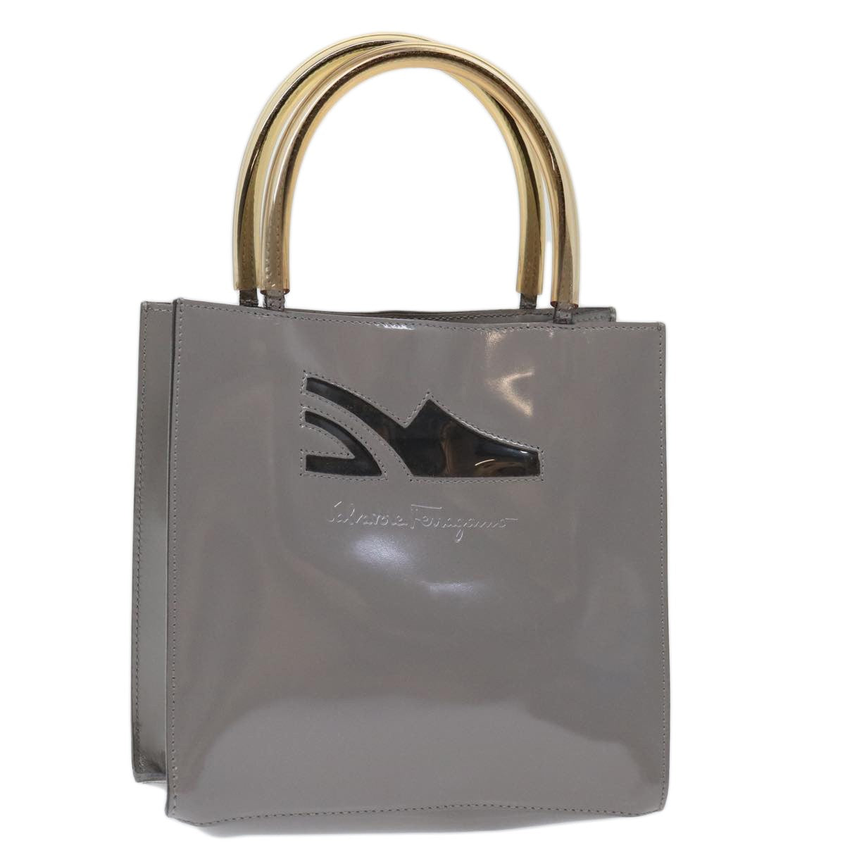 Salvatore Ferragamo Shopper Tote Patent Leather, GRAY, PATENT_LEATHER, Tote bag