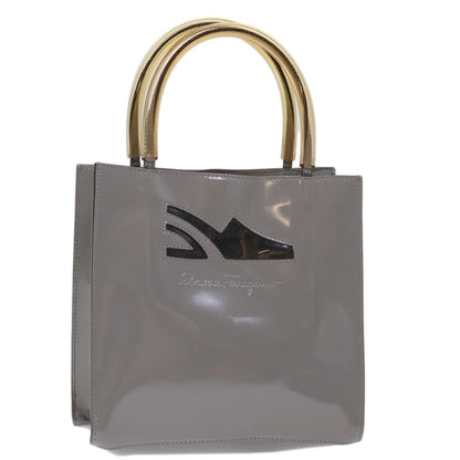 Salvatore Ferragamo Shopper Tote Patent Leather, GRAY, PATENT_LEATHER, Tote bag