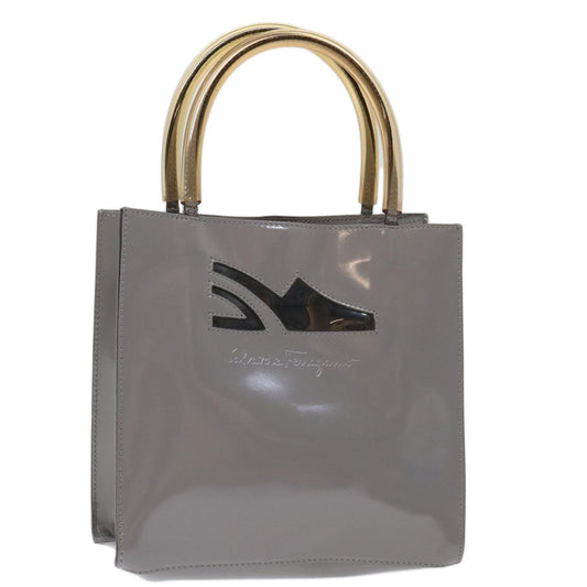 Salvatore Ferragamo Shopper Tote Patent Leather, GRAY, PATENT_LEATHER, Tote bag