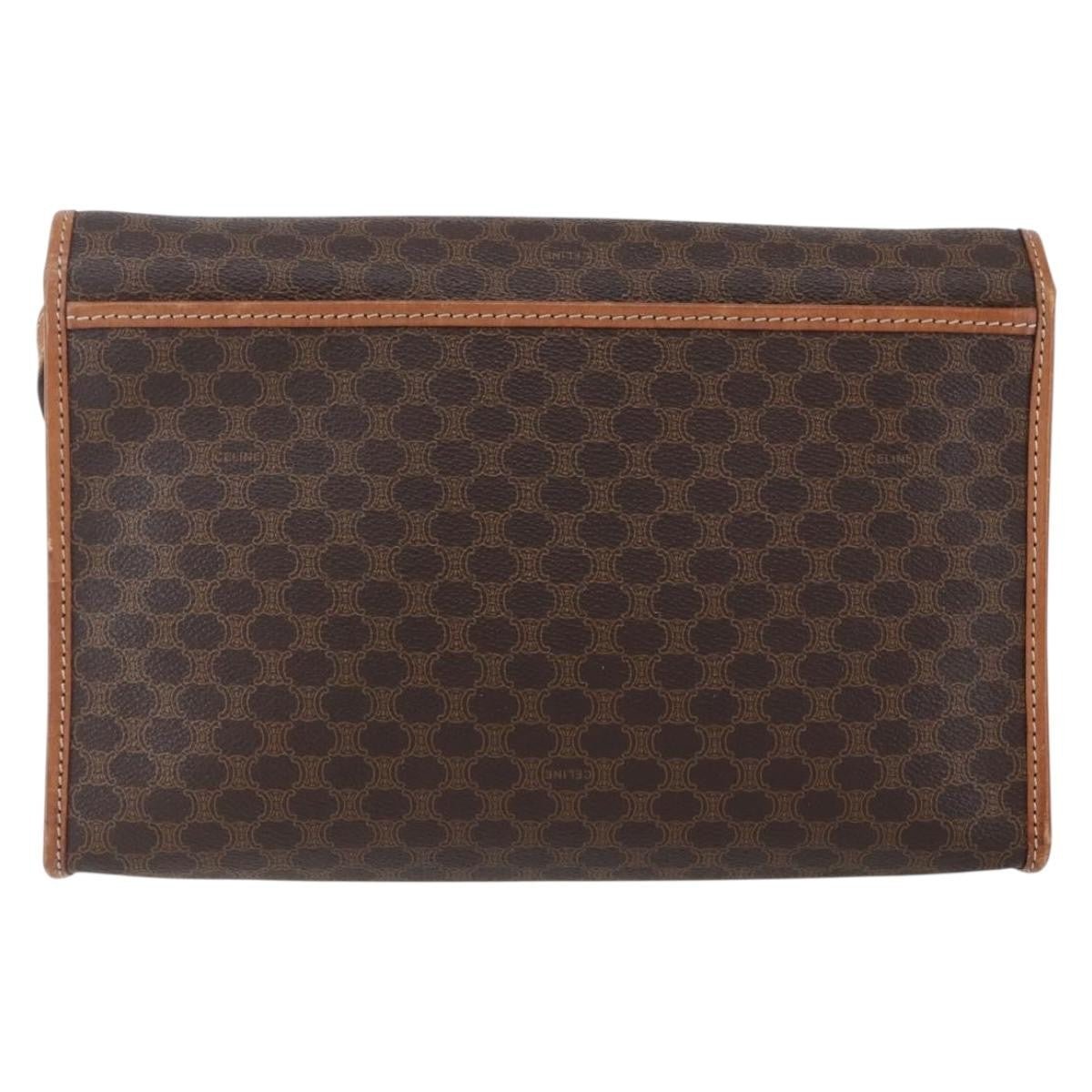 Celine Vintage Macadam Shoulder Bag Canvas and Leather, BROWN, PVC, Shoulder bag