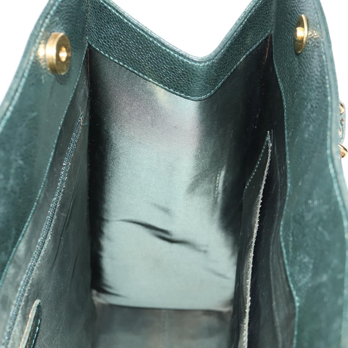 Chanel Vintage CC Lock Pocket Chain Tote Caviar, GREEN, LEATHER, Handbag