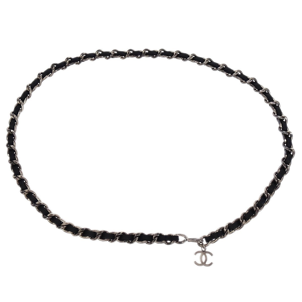 Chanel Vintage CC Chain Belt Metal and Leather, BLACK, LEATHER, Belts