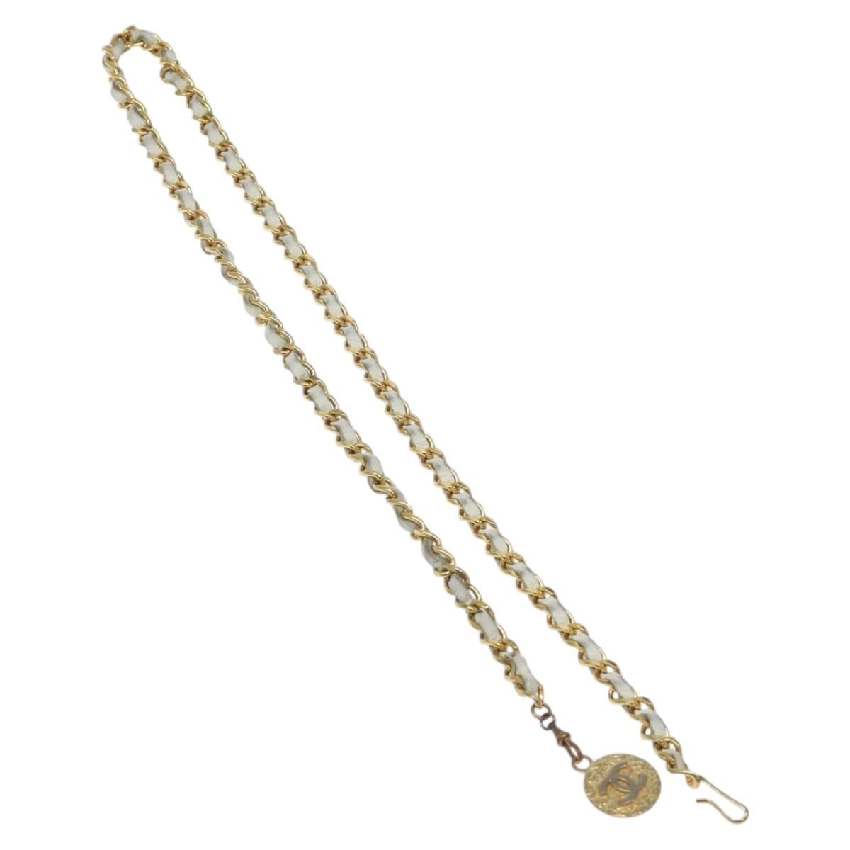 Chanel Vintage Logo Chain Belt Metal and Leather, WHITE, METAL, Belts