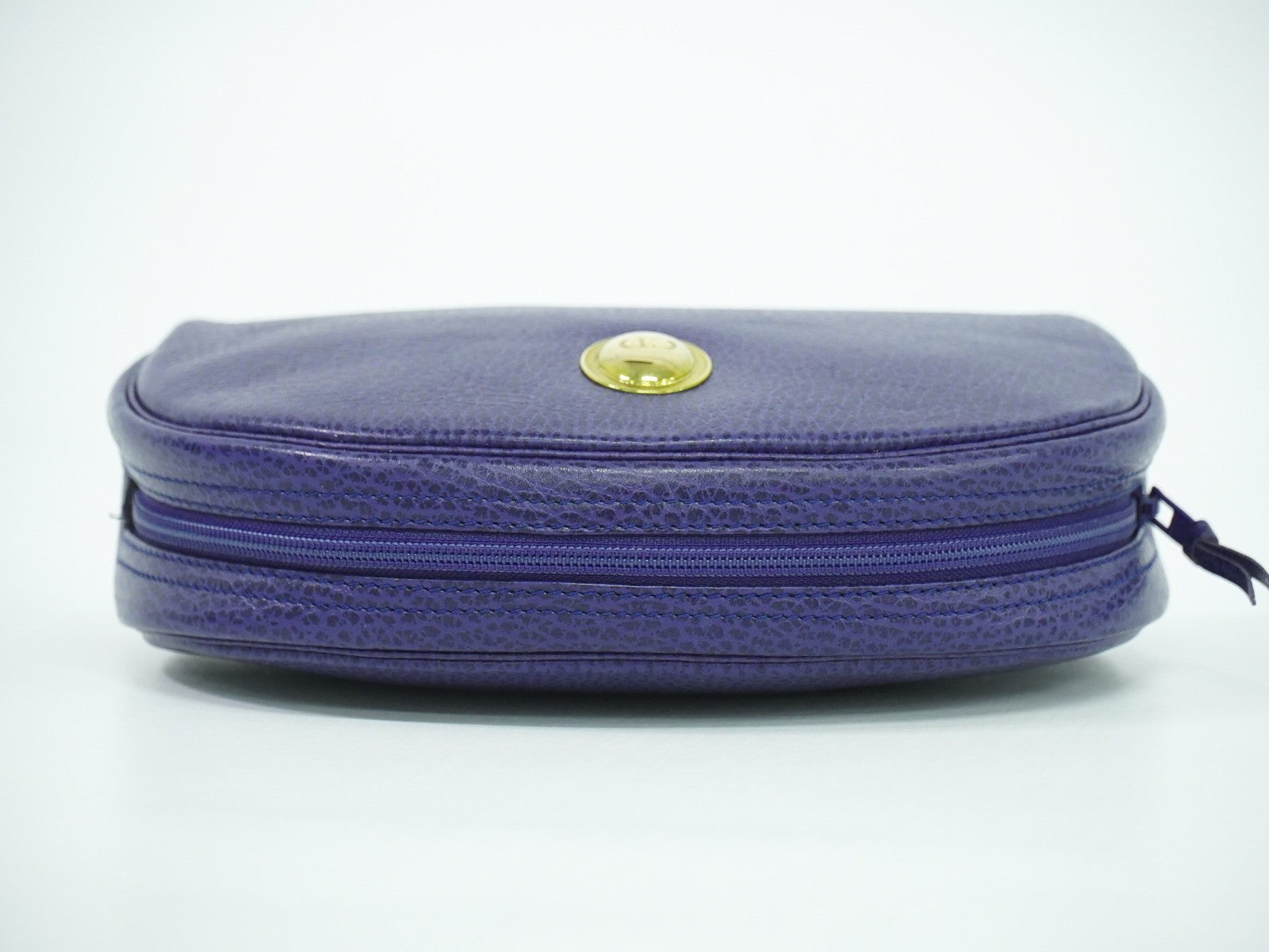 Christian Dior Vintage Zip Pochette Leather, BLUE, LEATHER, Clutche & pouche