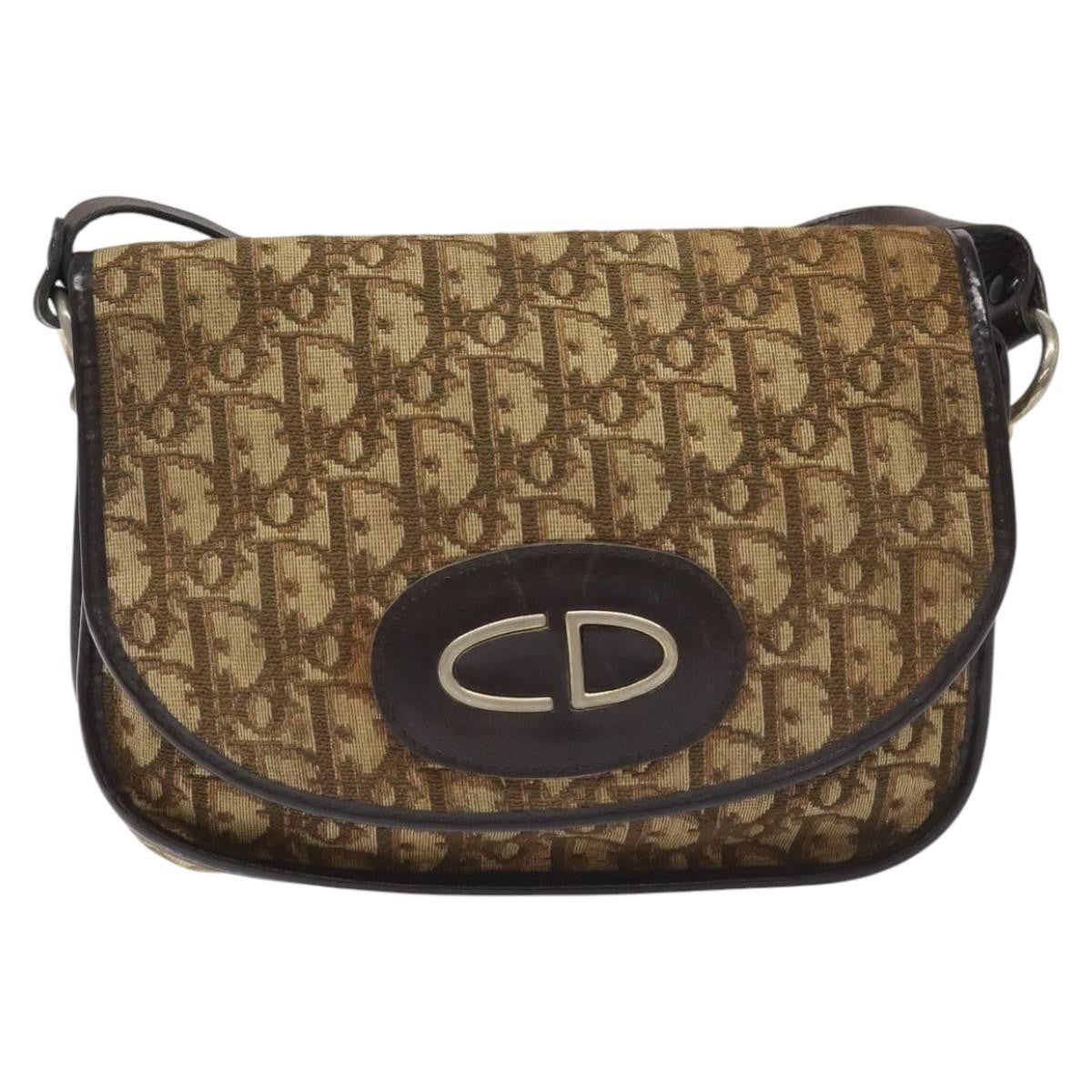Christian Dior Vintage CD Flap Shoulder Bag Canvas, BROWN, CANVAS, Shoulder bag