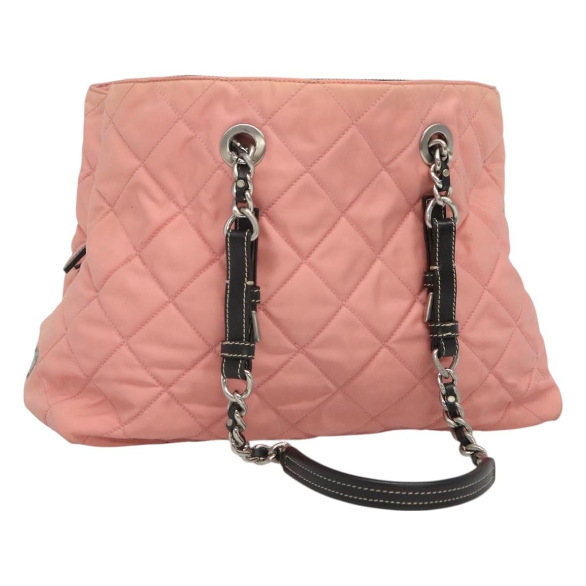 Prada Chain Zip Tote Quilted Tessuto, PINK, NYLON, Tote bag
