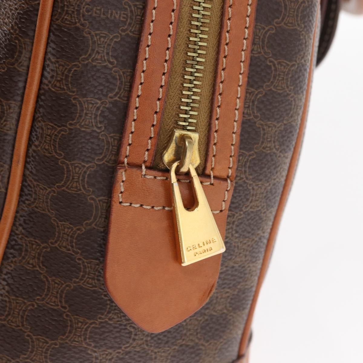 Celine Vintage Macadam Handbag Canvas and Leather, BROWN, CANVAS, Handbag