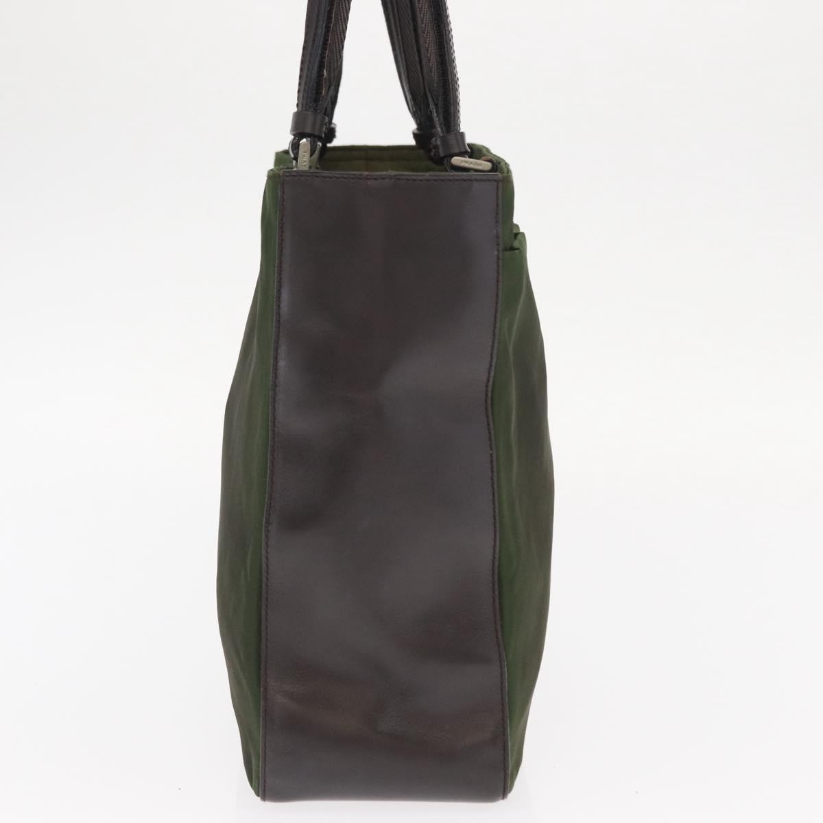 Prada Logo Shopping Tote Canvas with Leather, KHAKI, NYLON, Handbag