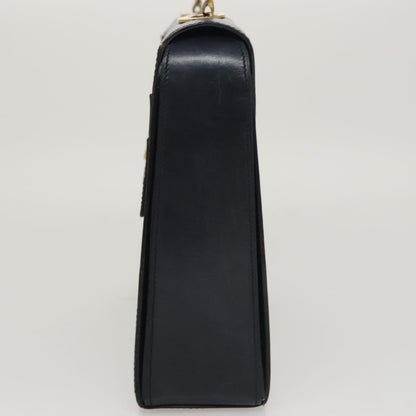 Celine Circle Logo Handbag Leather, NAVY, LEATHER, Handbag