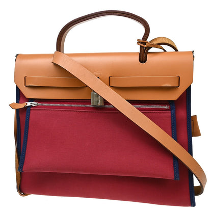 Hermes Herbag Zip Leather and Toile, Multicolour, Canvas, Handbag