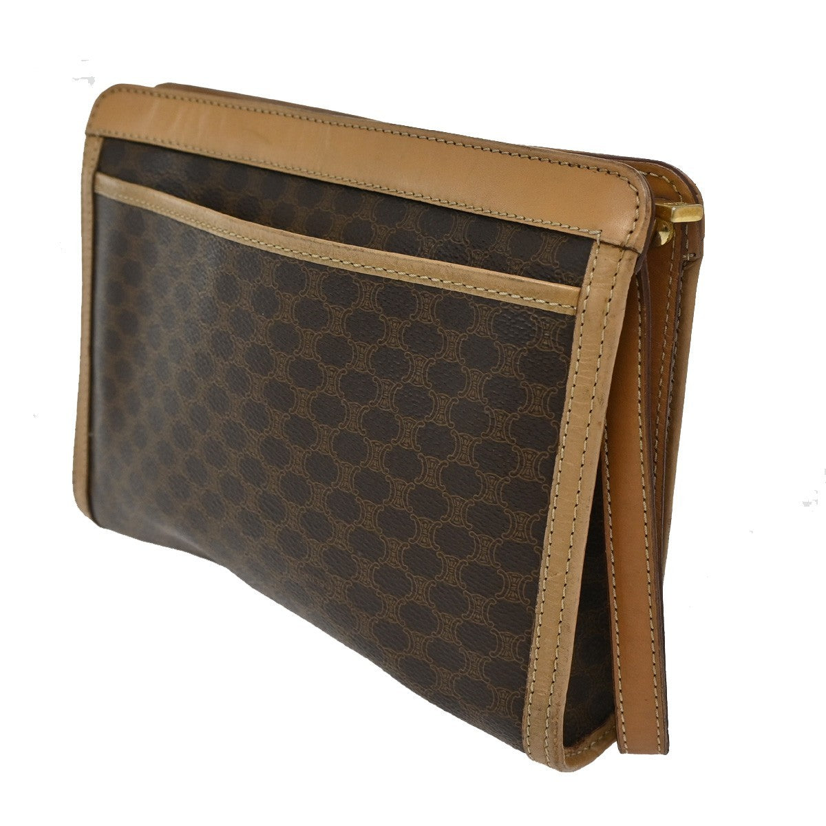 Celine Macadam Pochette Canvas and Leather, BROWN, CANVAS, Clutche & pouche