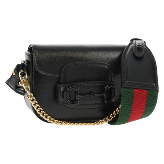 Gucci Vintage Horsebit Shoulder bag Leather, BLACK, LEATHER, Shoulder bag