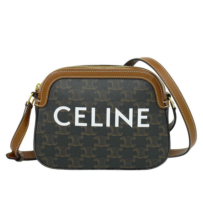 Celine Logo Camera Bag Triomphe Coated Canvas, BROWN, CLOTH, Shoulder bag