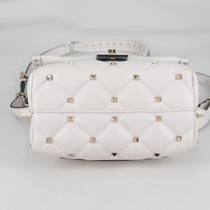 Valentino Garavani VLTN Candystud Top Handle Bag Printed Leather, WHITE, LEATHER, Handbag