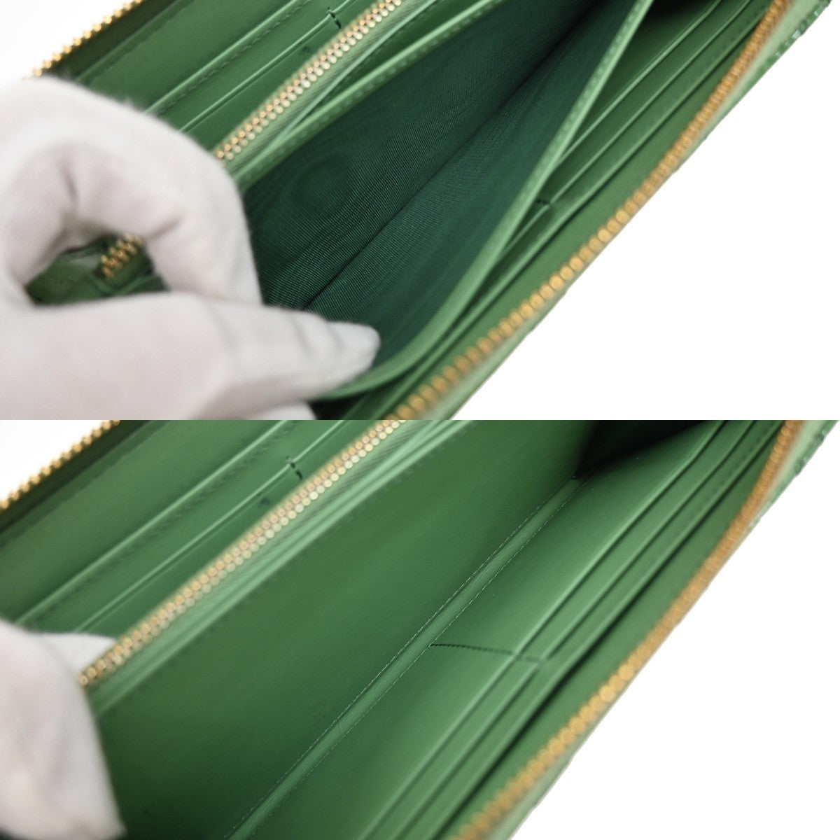 Christian Dior Lady Dior Zip Around Wallet Cannage Quilt Patent, GREEN, PATENT_LEATHER, Clutche & pouche