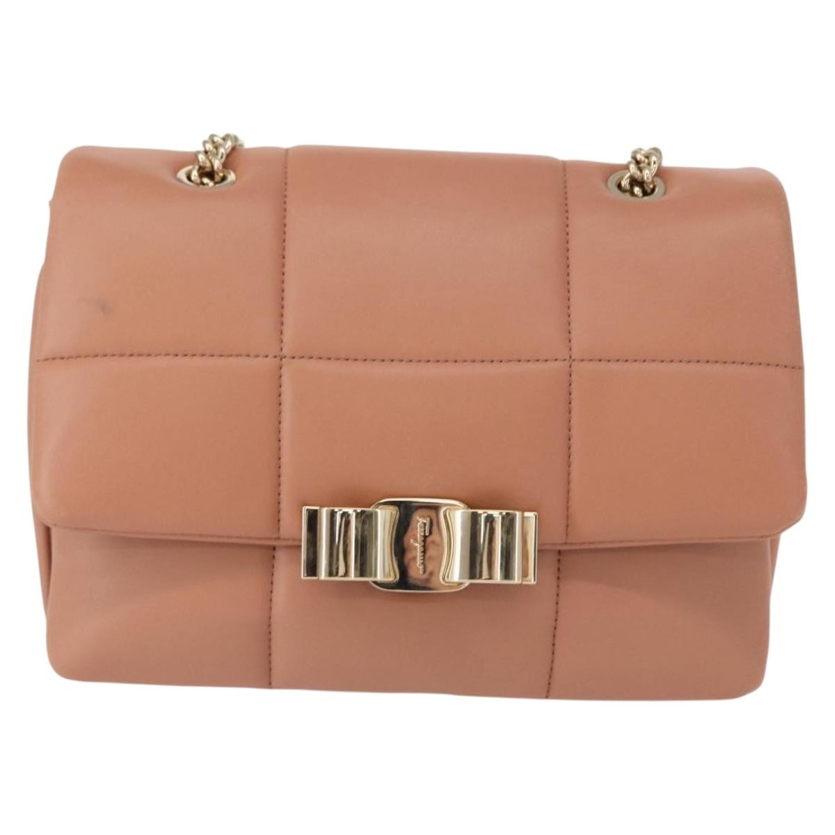 Salvatore Ferragamo Vara Soft Flap Bag Quilted Leather, PINK, LEATHER, Shoulder bag