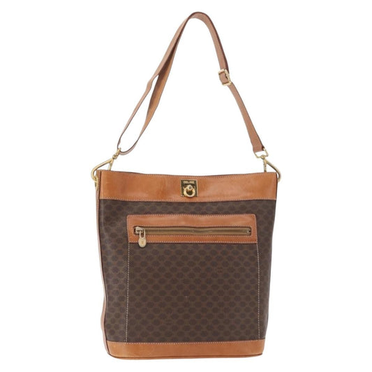 Celine Vintage Macadam Shoulder Bag Canvas and Leather, BROWN, CANVAS, Shoulder bag