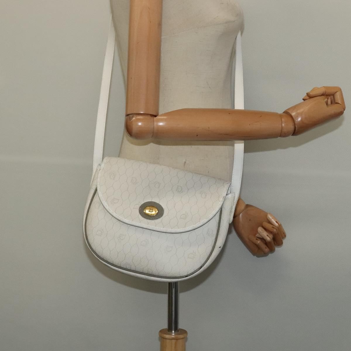 Christian Dior Vintage Honeycomb Flap Crossbody Bag Coated Canvas, WHITE, CANVAS, Crossbody bag