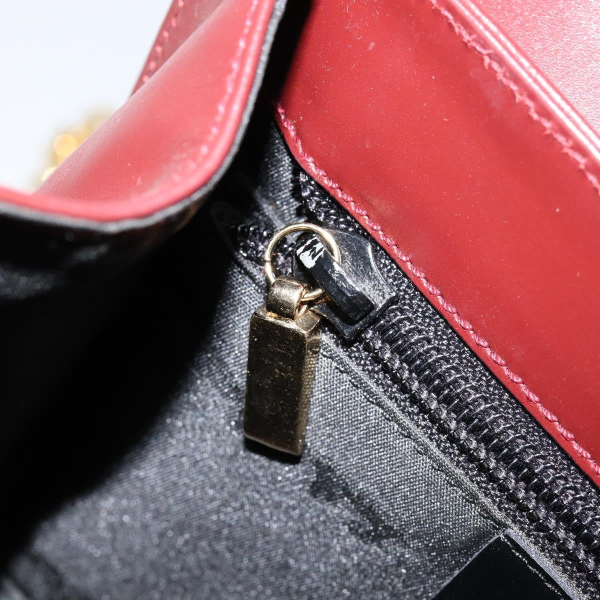 Salvatore Ferragamo Vintage Gancini Chain Shoulder Bag Leather, BURGUNDY, LEATHER, Shoulder bag