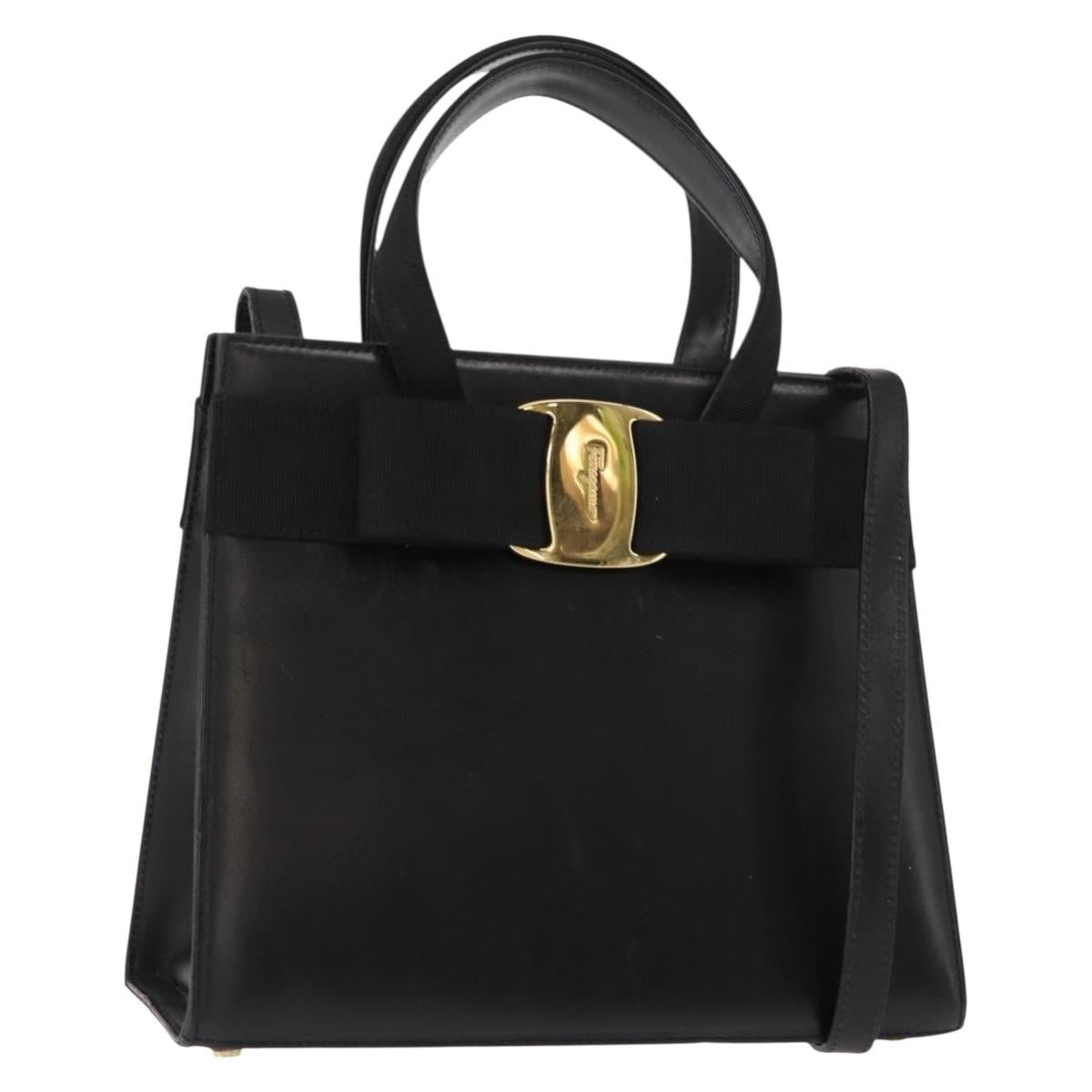 Salvatore Ferragamo Convertible Vara Bow Tote Leather, BLACK, LEATHER, Handbag