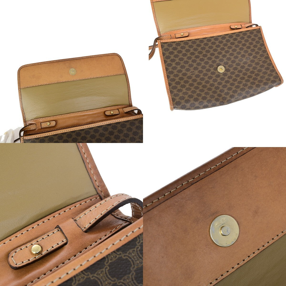 Celine Vintage Macadam Shoulder Bag Canvas and Leather, BROWN, CANVAS, Shoulder bag