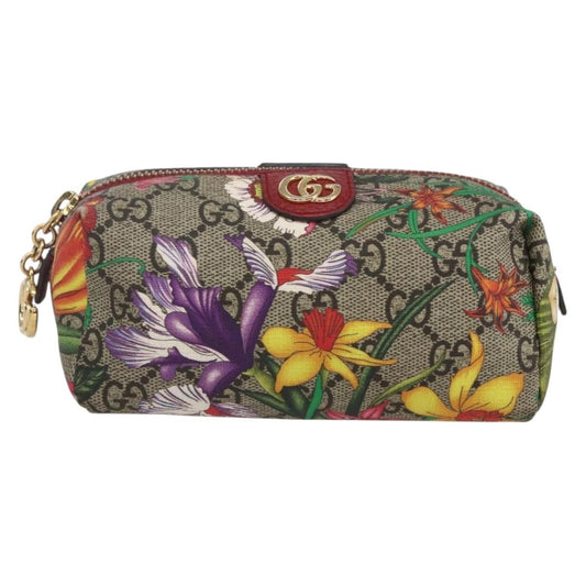 Gucci Ophidia Cosmetic Pouch Flora GG Coated Canvas, BEIGE, PVC, Clutche & pouche