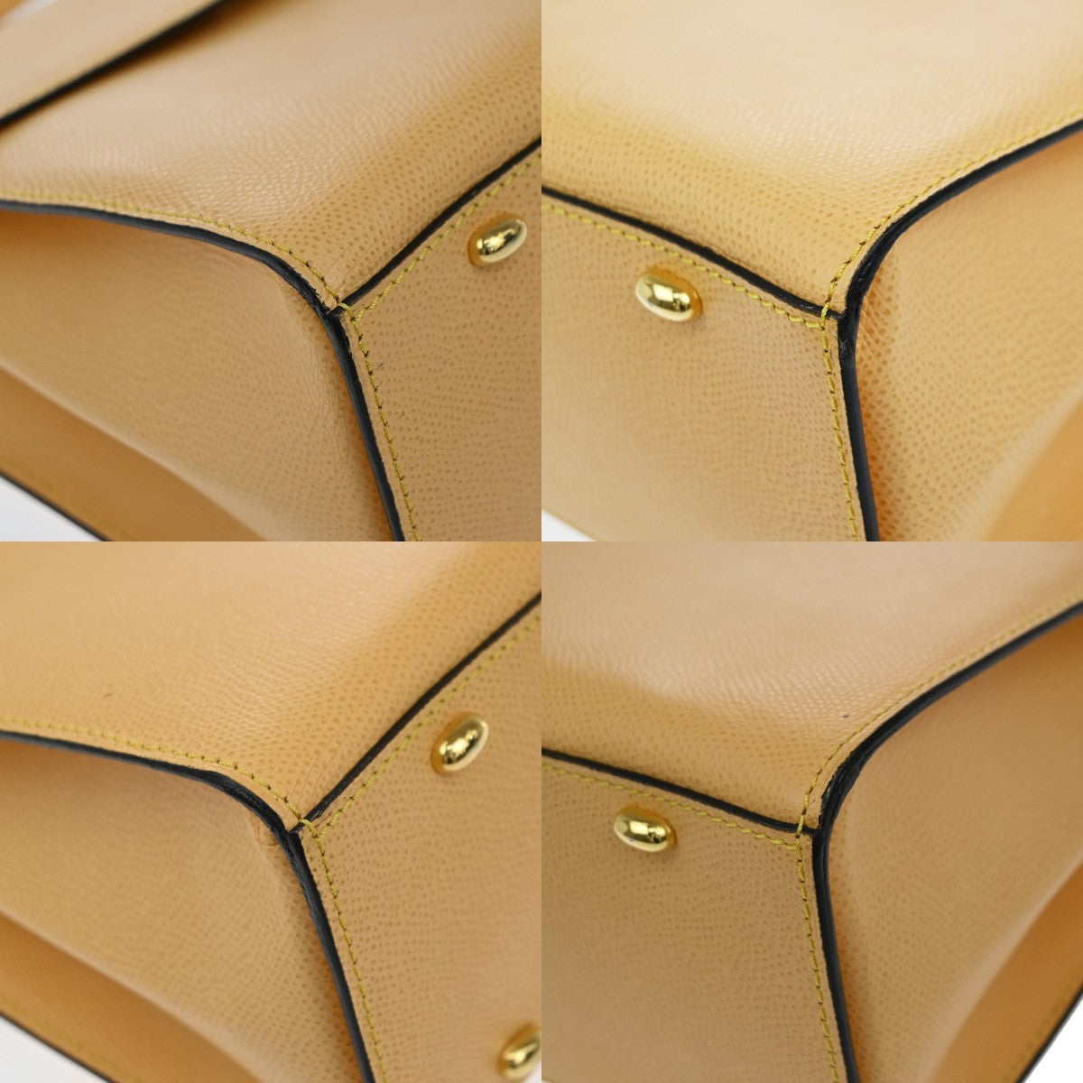 Celine Vintage Convertible Turnlock Top Handle Bag Leather, YELLOW, LEATHER, Handbag