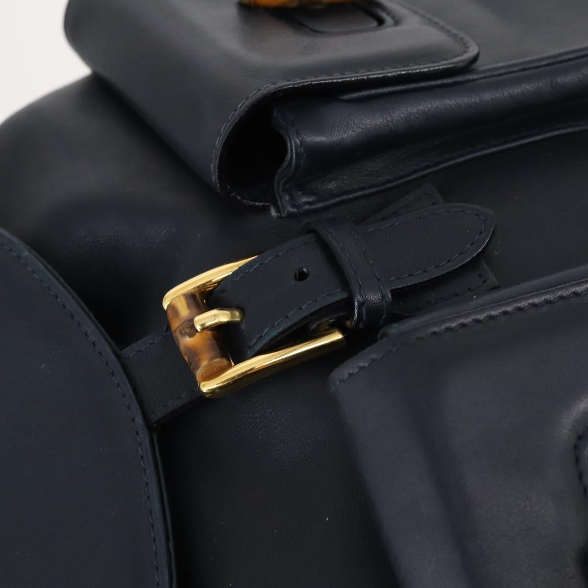 Gucci Vintage Bamboo Backpack Leather, NAVY, LEATHER, Backpack