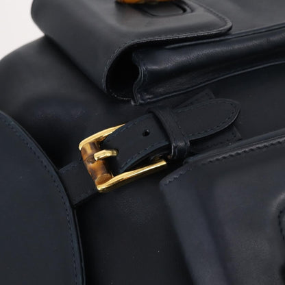 Gucci Vintage Bamboo Backpack Leather, NAVY, LEATHER, Backpack