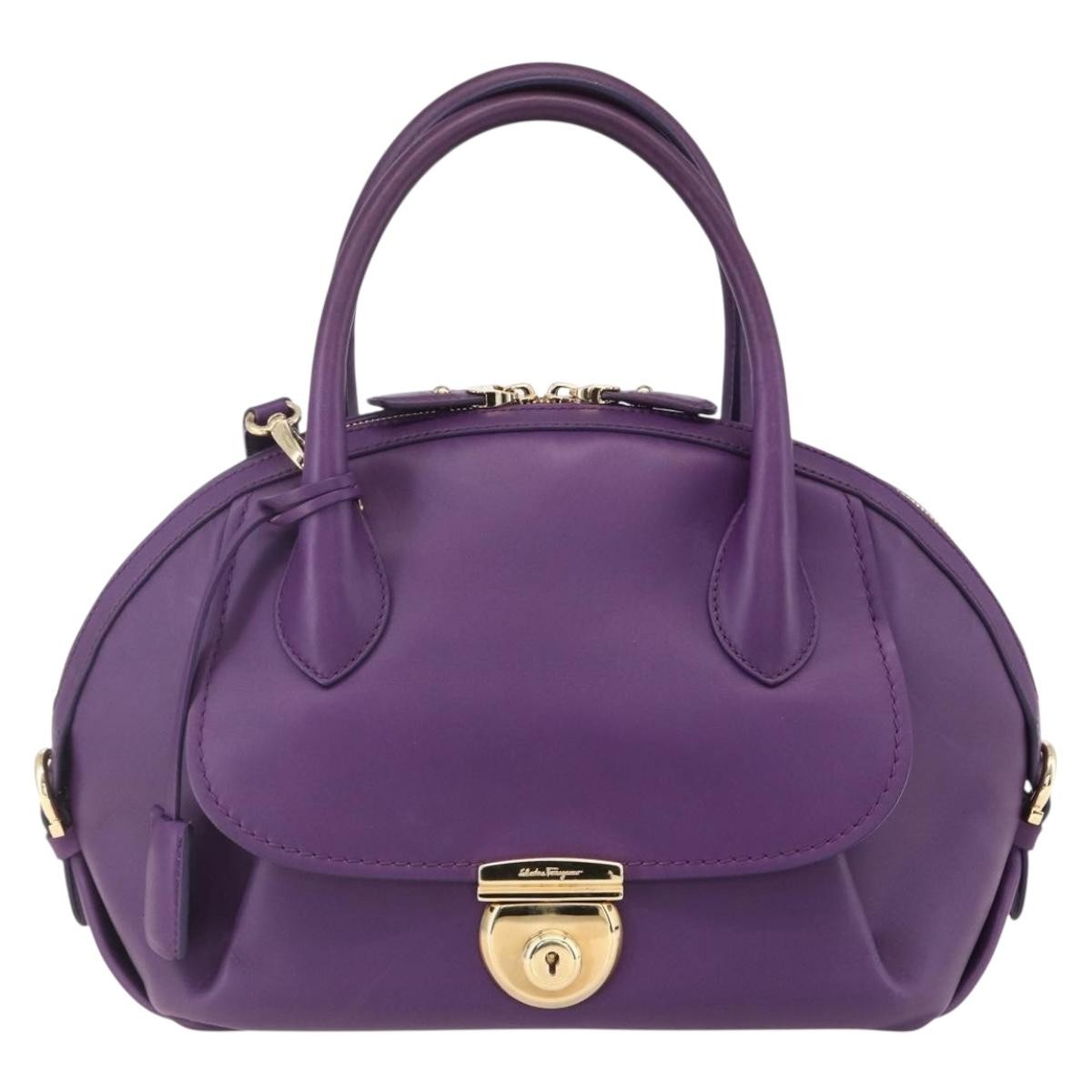 Salvatore Ferragamo Vintage Fiamma Satchel Leather, PURPLE, LEATHER, Handbag