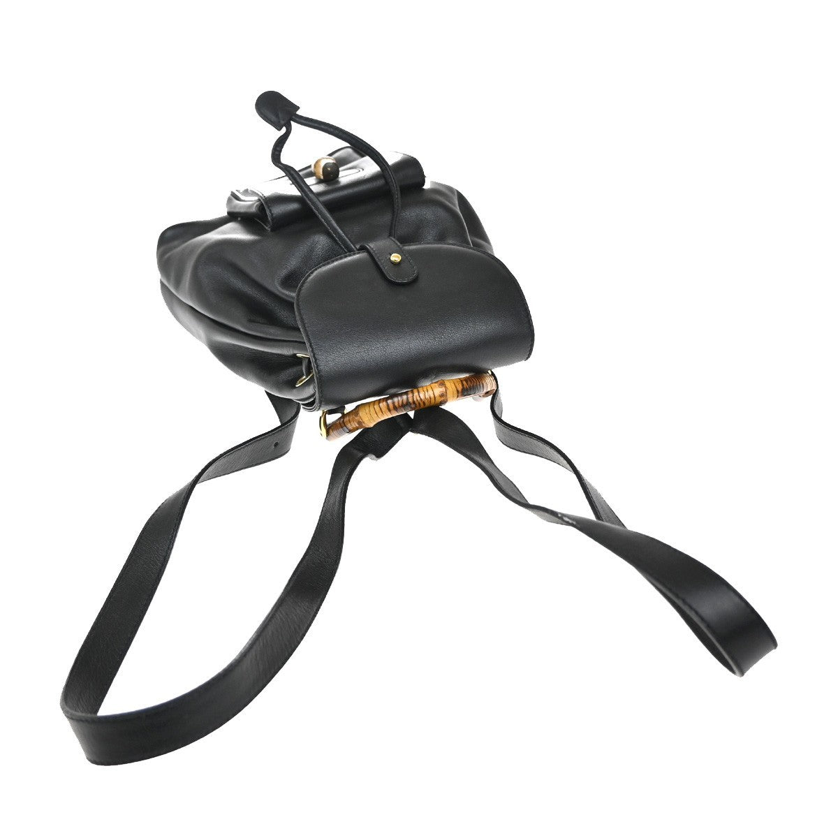 Gucci Vintage Bamboo Backpack Leather, BLACK, LEATHER, Backpack