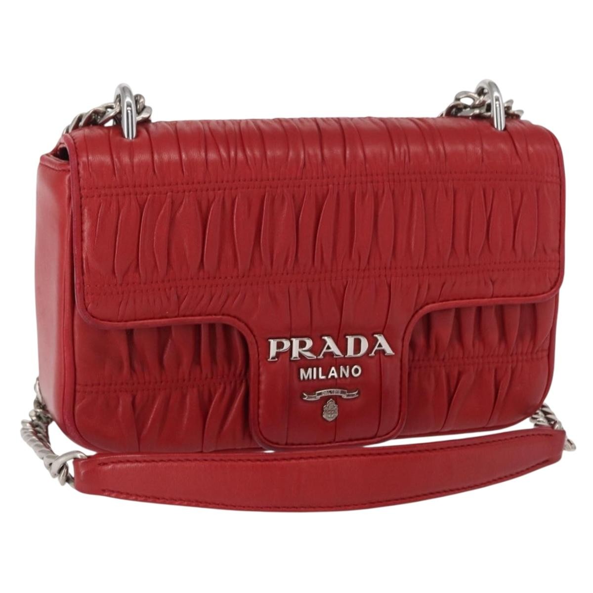 Prada Gaufre Chain Flap Shoulder Bag Nappa Leather, RED, LEATHER, Shoulder bag