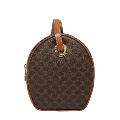 Celine Vintage Macadam Circle Logo Shoulder Bag Canvas and Leather, Brown, Canvas, Shoulder Bag