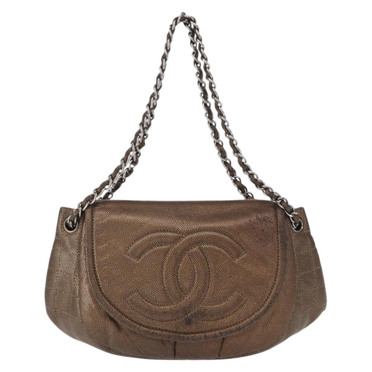 Chanel Timeless Half Moon Flap Bag Caviar, BROWN, LEATHER, Shoulder bag
