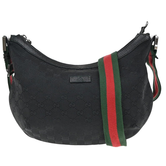 Gucci Half Moon Hobo Messenger GG Canvas, BLACK, CANVAS, Shoulder bag