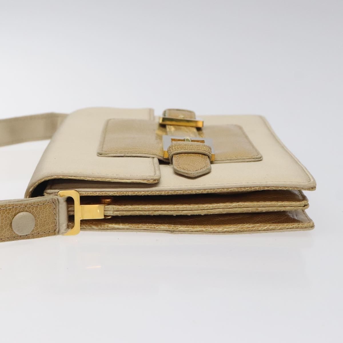 Fendi Square Flap Leather, BEIGE, SATIN, Shoulder bag