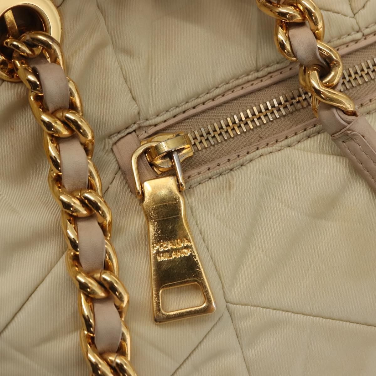 Prada Chain Front Zip Tote Quilted Tessuto, BEIGE, NYLON, Tote bag