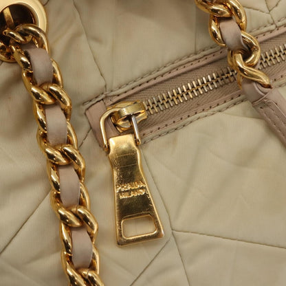 Prada Chain Front Zip Tote Quilted Tessuto, BEIGE, NYLON, Tote bag