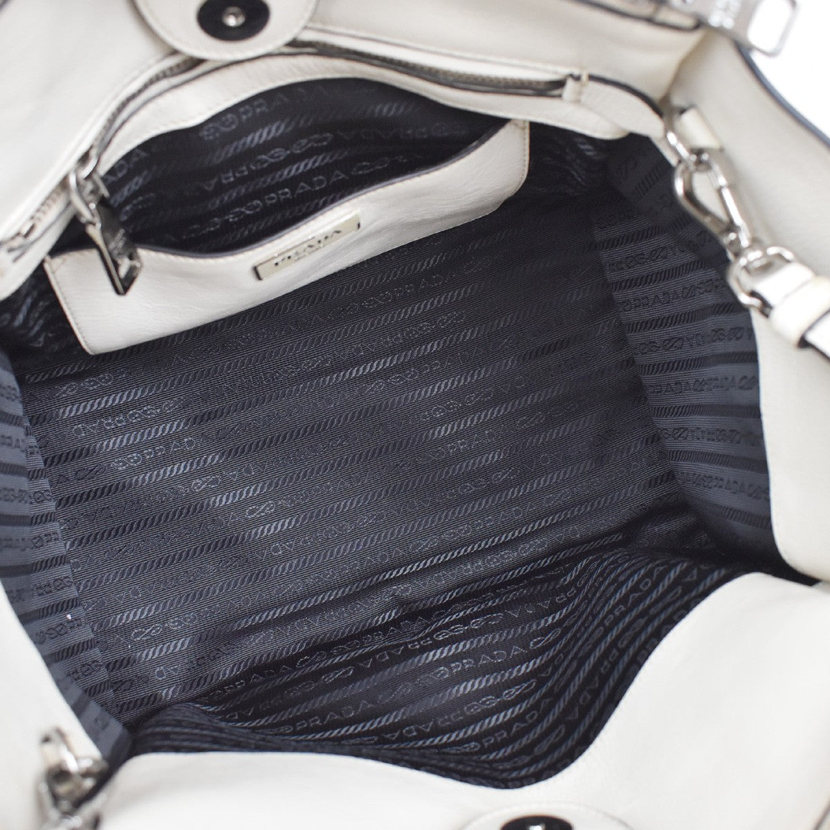 Prada Twin Pocket Shopping Tote City Calfskin, WHITE, LEATHER, Handbag