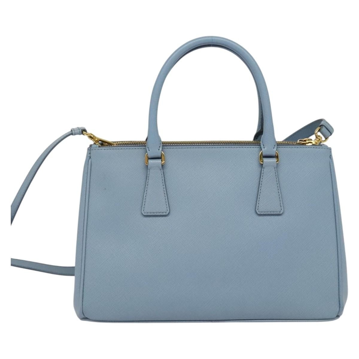 Prada Double Zip Lux Tote Saffiano Leather, BLUE, LEATHER, Handbag