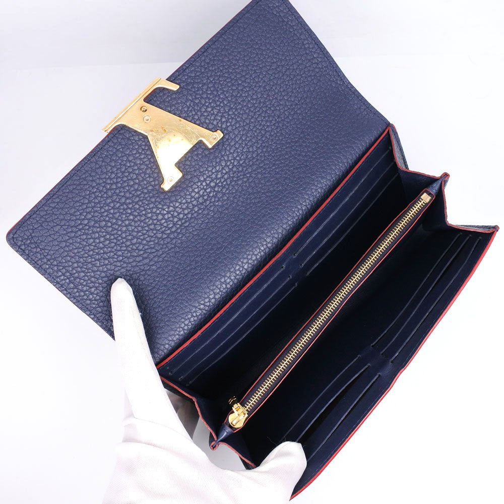 Louis Vuitton Capucines Long Wallet Leather, NAVY, LEATHER, Wallets