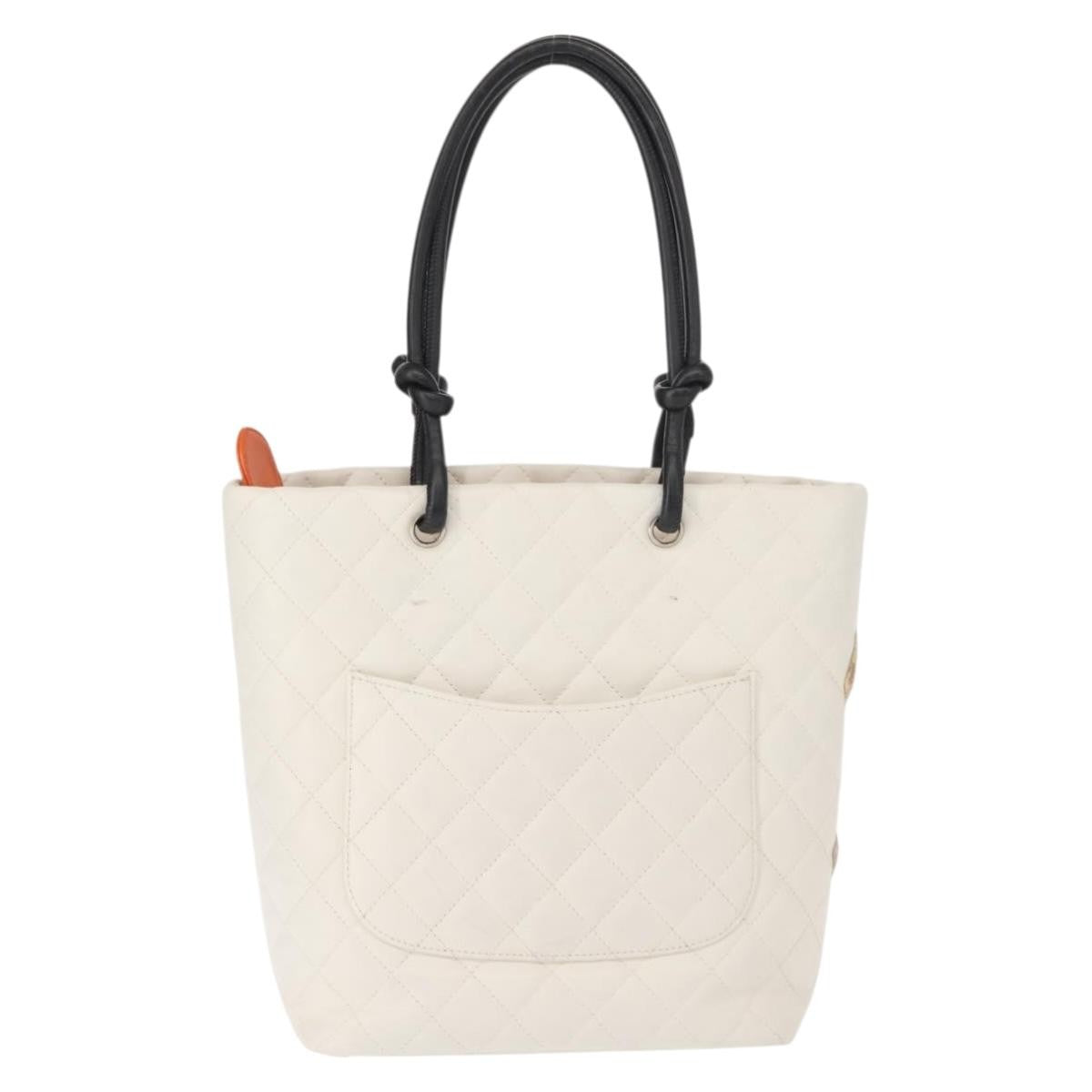 Chanel Cambon Tote Quilted Leather, WHITE, LEATHER, Tote bag