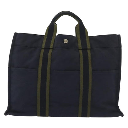Hermes Fourre Tout Tote Toile, NAVY, CANVAS, Tote bag