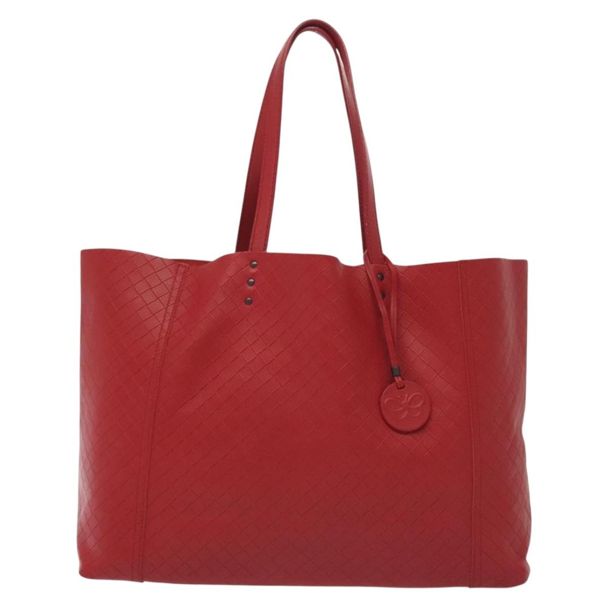 Bottega Veneta Intrecciomirage Tote Leather, RED, LEATHER, Tote bag