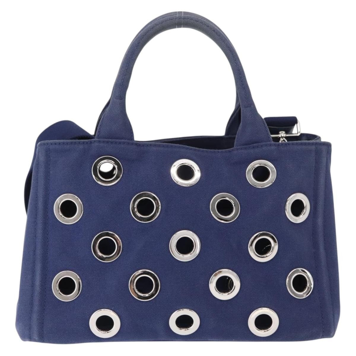 Prada Canapa Convertible Tote Grommet Embellished Canvas, BLUE, CANVAS, Tote bag